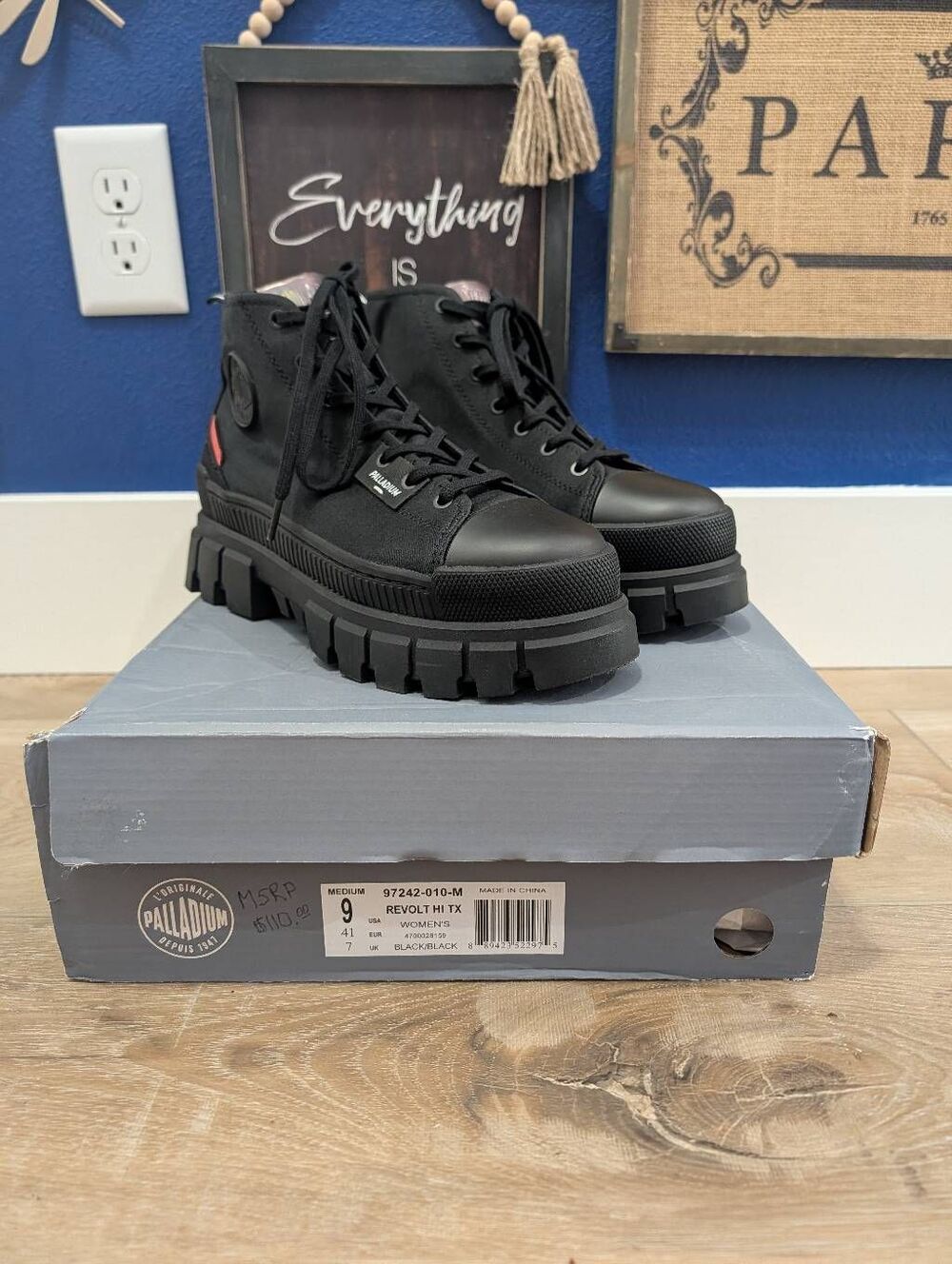 Palladium Revolt Hi TX Black Platform Combat Sneaker Boots Chunky Lug Women's 9